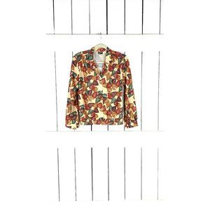 Vintage Lori of California brown beige autumn fall leaf print pullover blouse 8